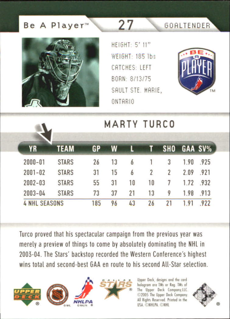 2005-06 Be A Player #27 Marty Turco back image