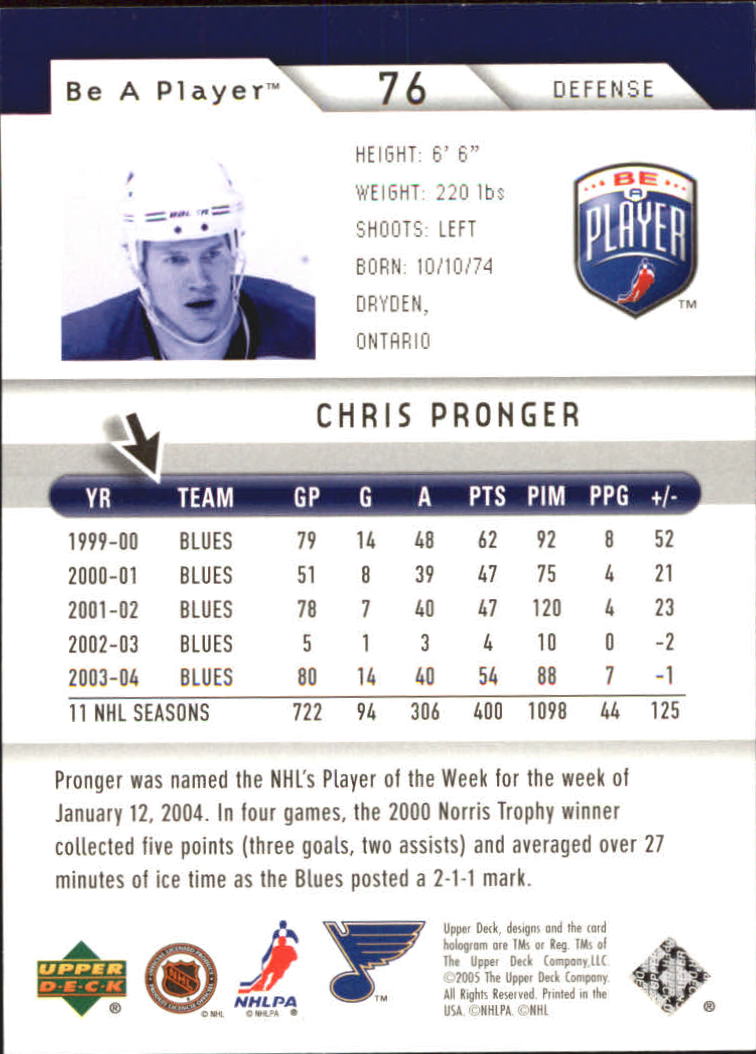 2005-06 Be A Player #76 Chris Pronger back image