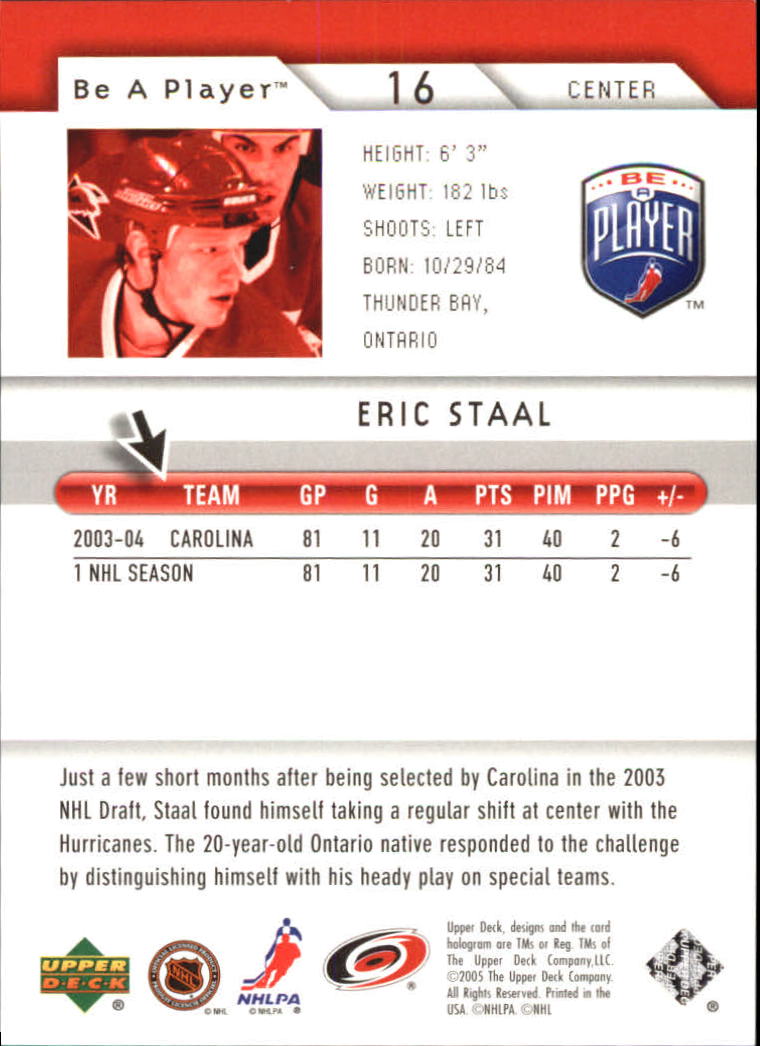 2005-06 Be A Player First Period #16 Eric Staal back image