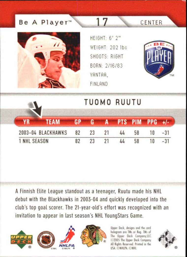 2005-06 Be A Player First Period #17 Tuomo Ruutu back image