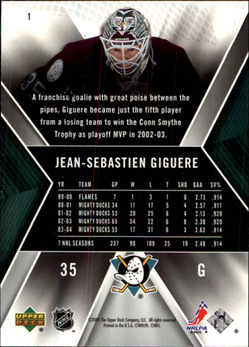2005-06 SPx #1 Jean-Sebastien Giguere back image