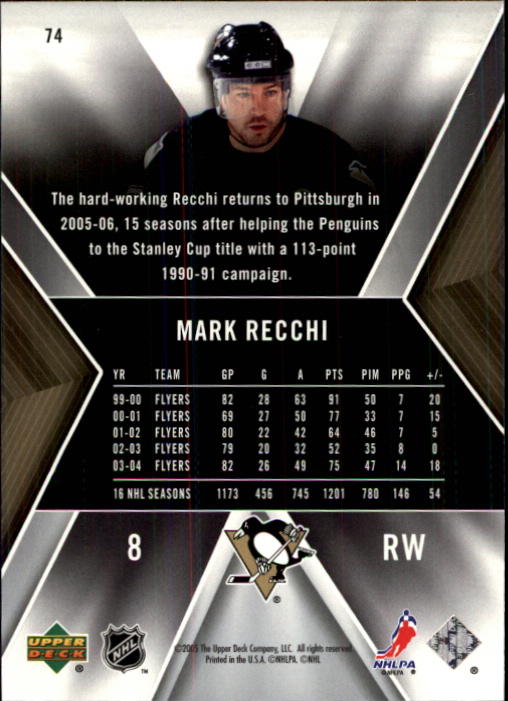 2005-06 SPx #74 Mark Recchi back image