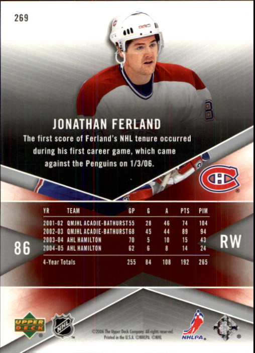 2005-06 SPx #269 Jonathan Ferland RC back image