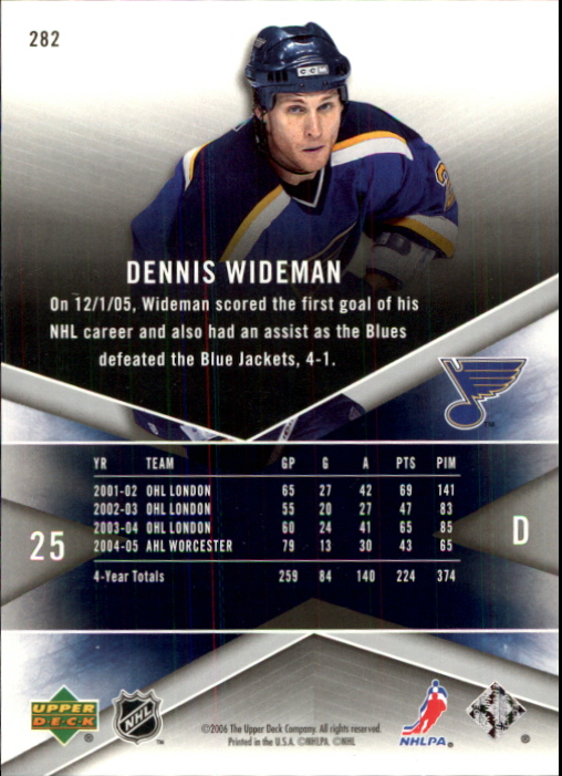 2005-06 SPx #282 Dennis Wideman RC back image