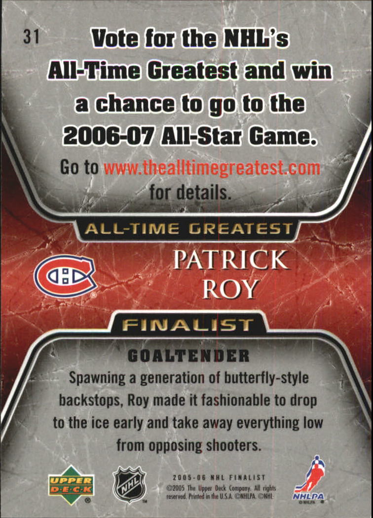 2005-06 Upper Deck All-Time Greatest #31 Patrick Roy back image
