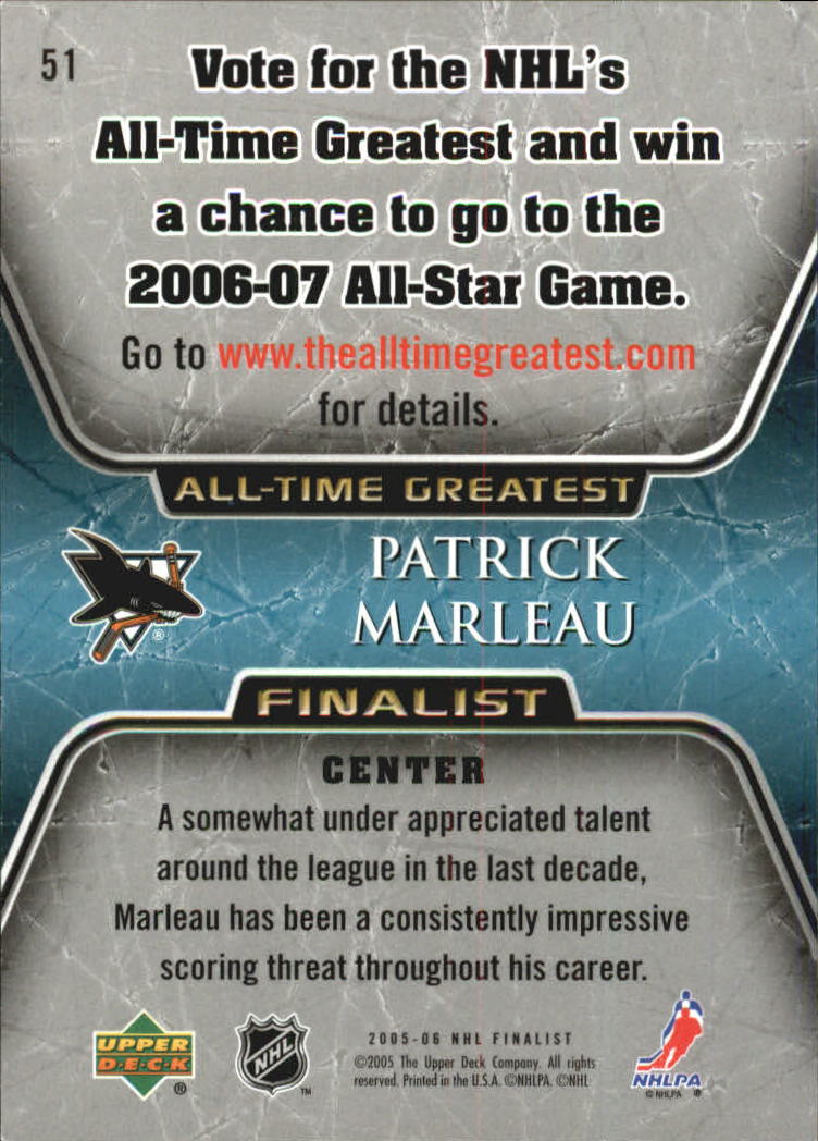 2005-06 Upper Deck All-Time Greatest #51 Patrick Marleau back image
