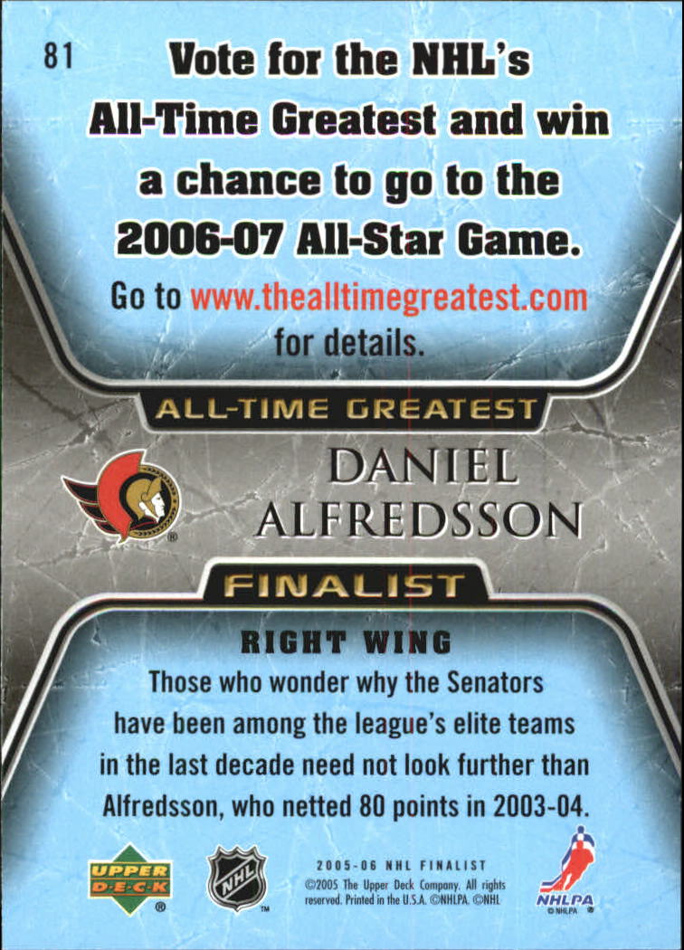 2005-06 Upper Deck All-Time Greatest #81 Daniel Alfredsson back image