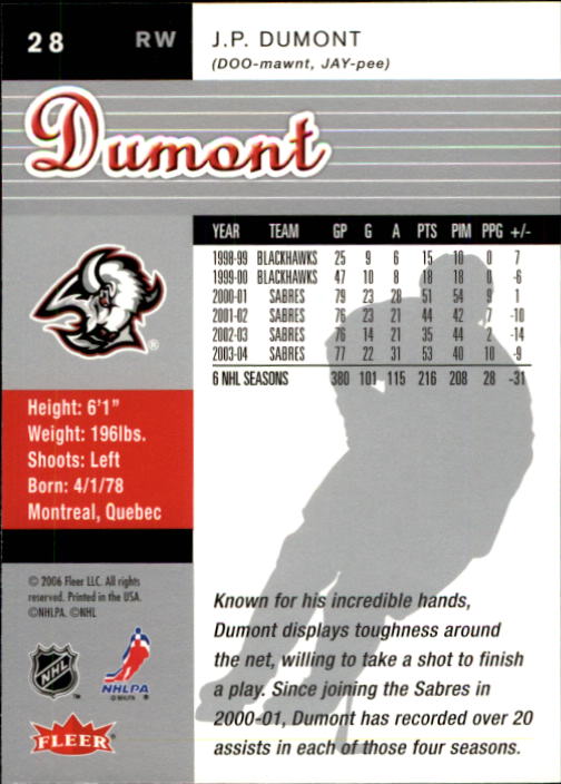 2005-06 Ultra #28 J.P. Dumont back image