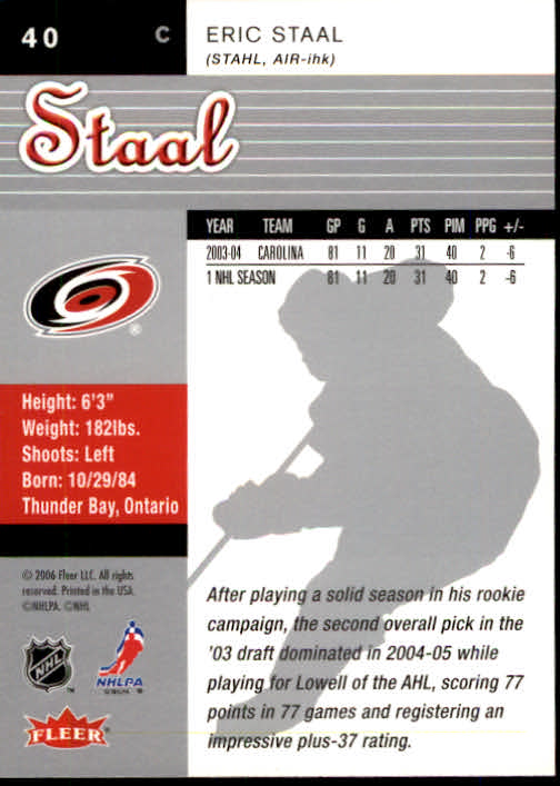2005-06 Ultra #40 Eric Staal back image