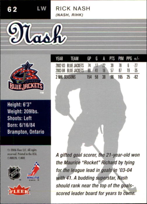 2005-06 Ultra #62 Rick Nash back image