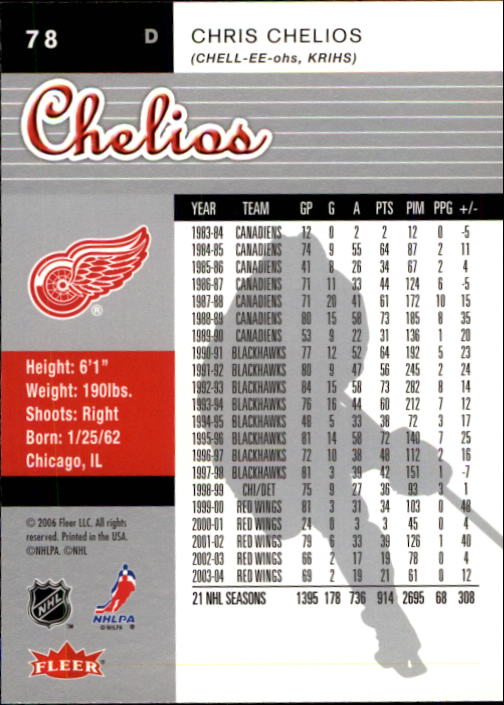 2005-06 Ultra #78 Chris Chelios back image