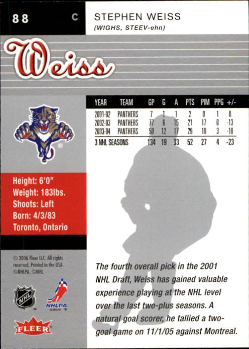 2005-06 Ultra #88 Stephen Weiss back image