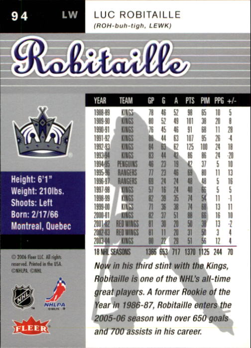 2005-06 Ultra #94 Luc Robitaille back image