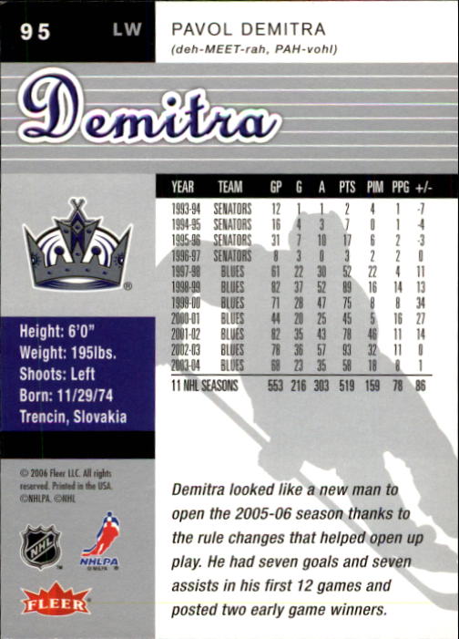2005-06 Ultra #95 Pavol Demitra back image
