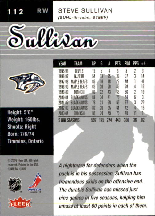 2005-06 Ultra #112 Steve Sullivan back image