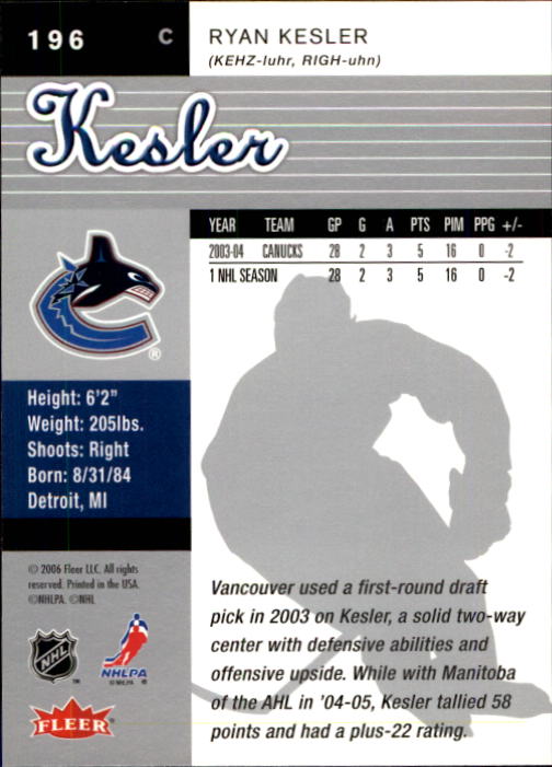 2005-06 Ultra #196 Ryan Kesler back image