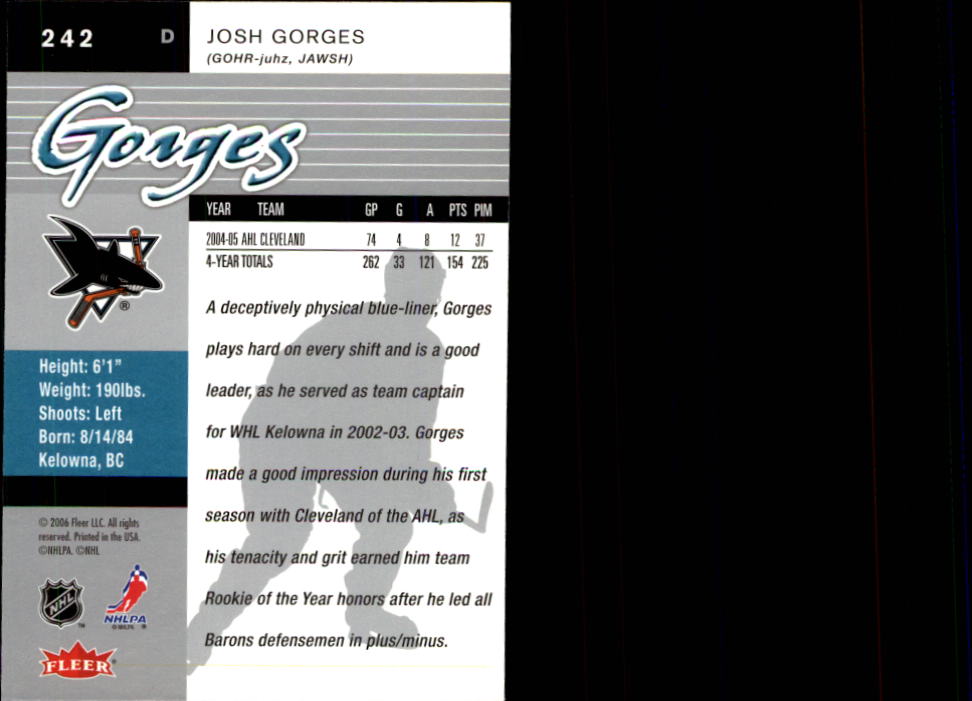 2005-06 Ultra #242 Josh Gorges RC back image