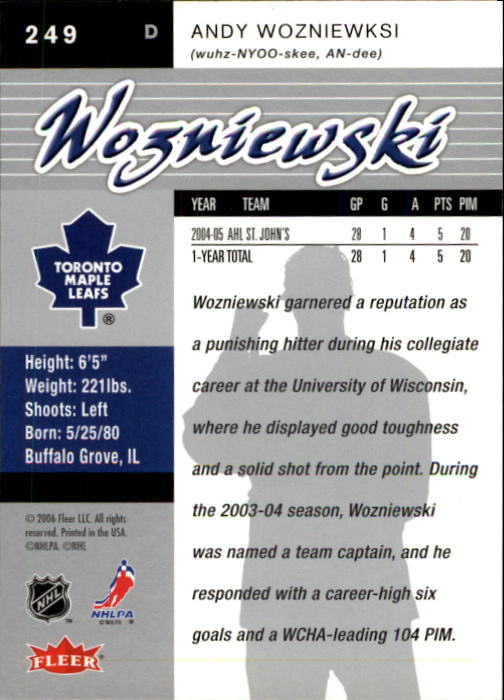 2005-06 Ultra #249 Andrew Wozniewski RC back image