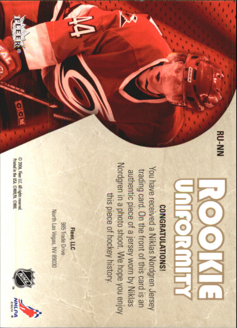 2005-06 Ultra Rookie Uniformity Jerseys #RUNN Niklas Nordgren back image