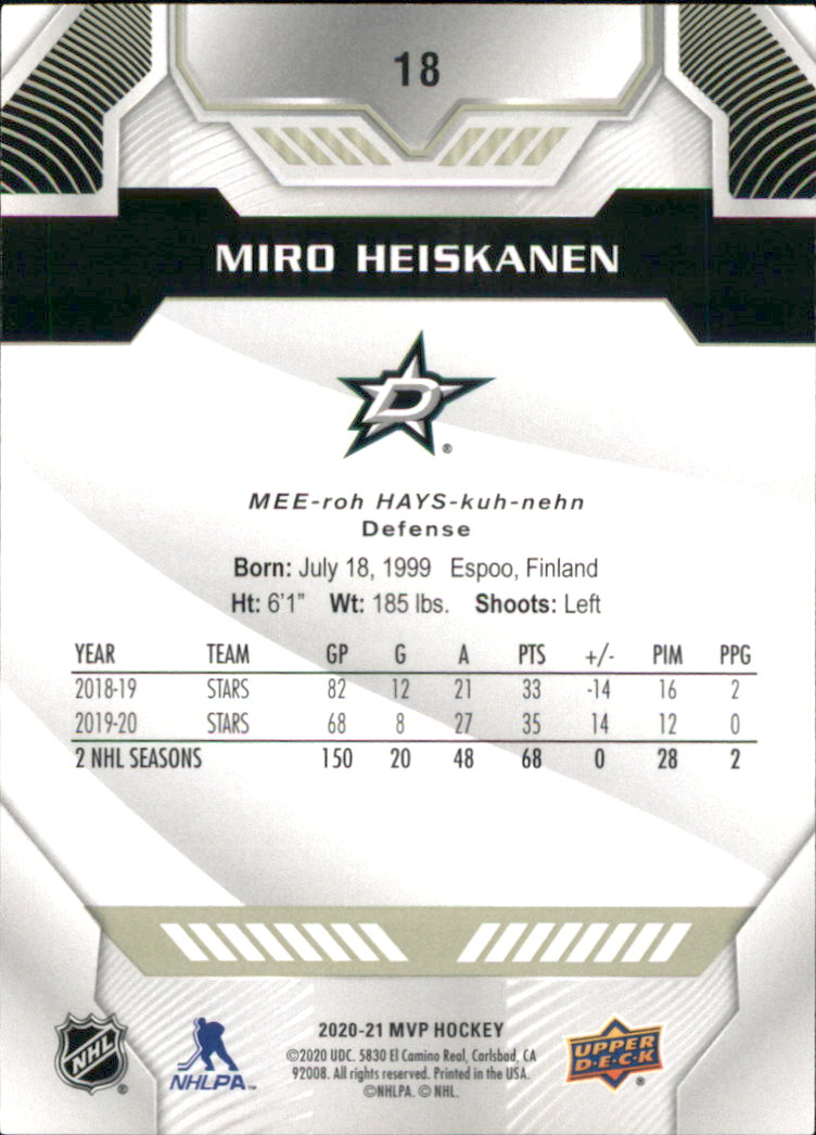 2020-21 Upper Deck MVP #18 Miro Heiskanen back image