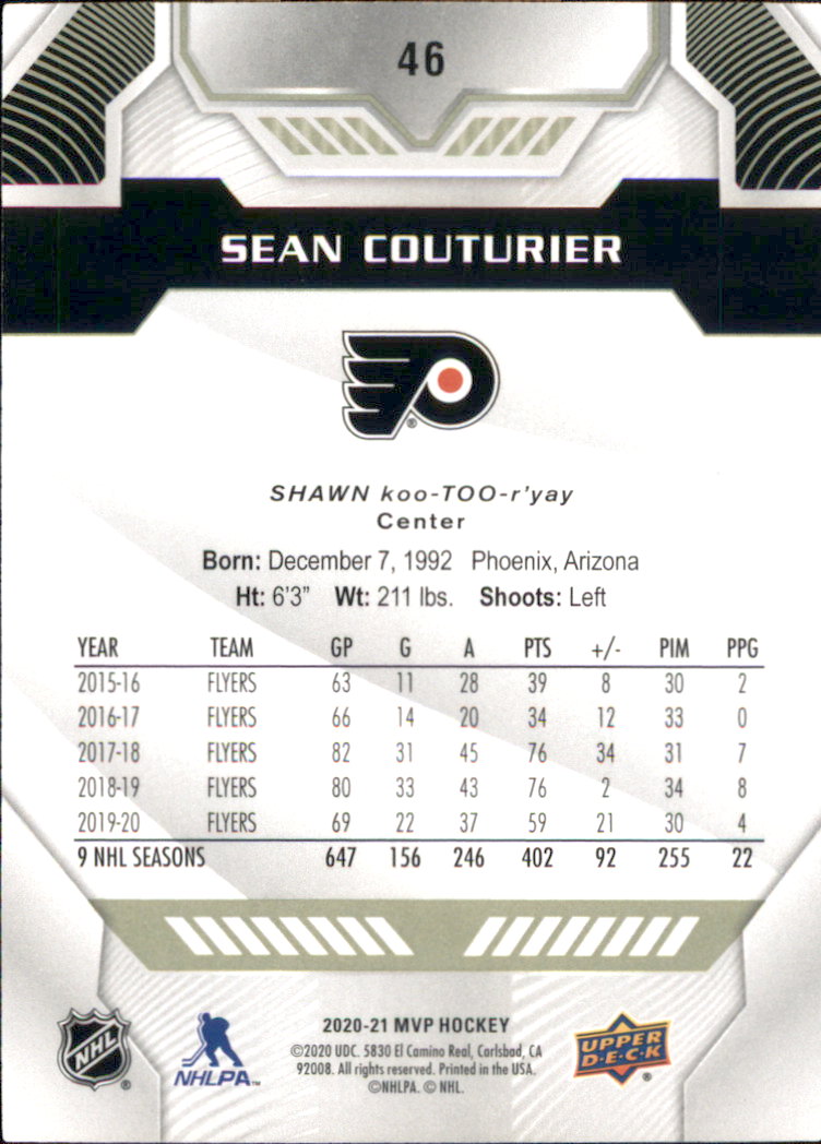 2020-21 Upper Deck MVP #46 Sean Couturier back image