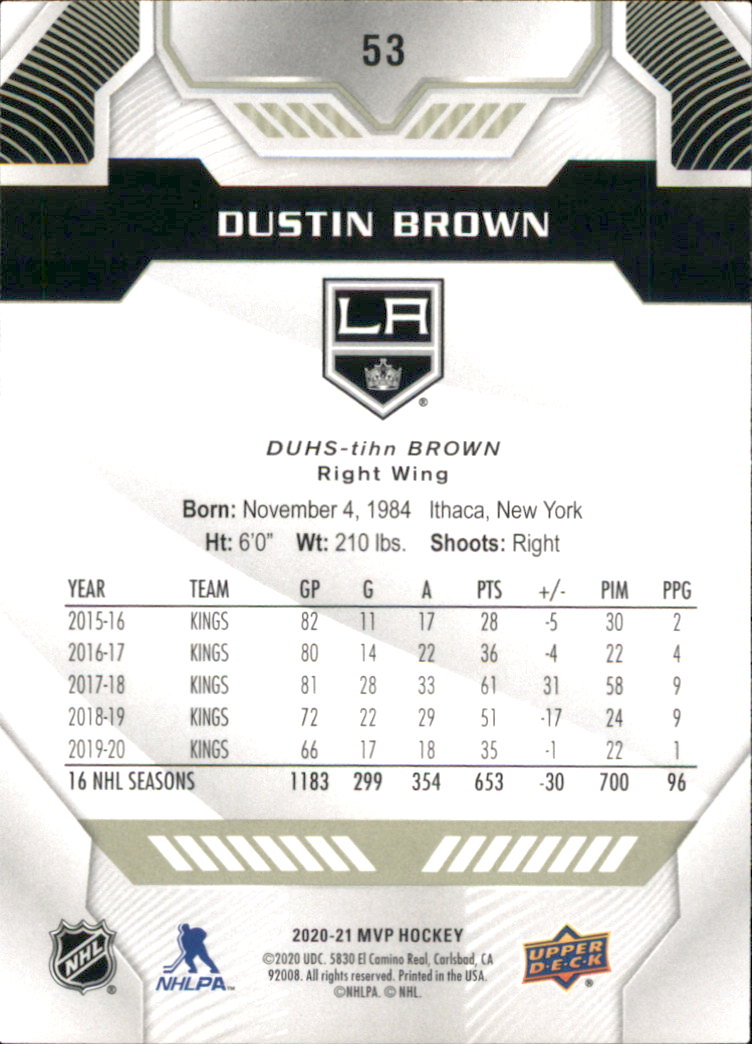 2020-21 Upper Deck MVP #53 Dustin Brown back image