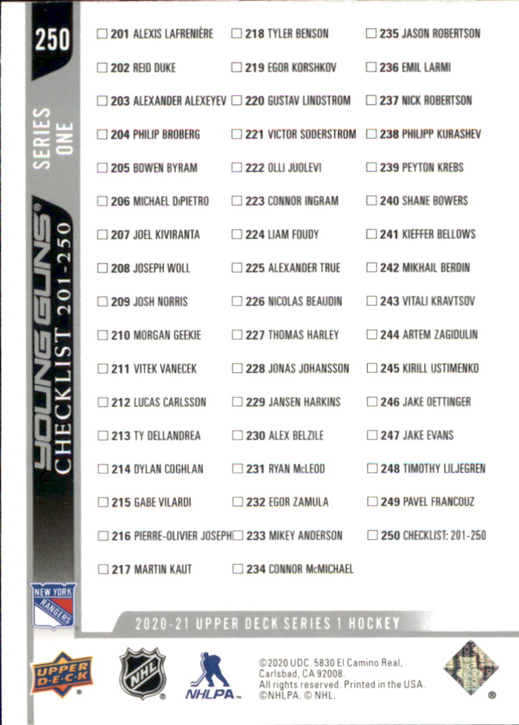 A7774- 2020-21 Upper Deck Hockey Karte #S 1-250 -du Pick- 15 + Gratis US Schiff - Bild 327 von 327