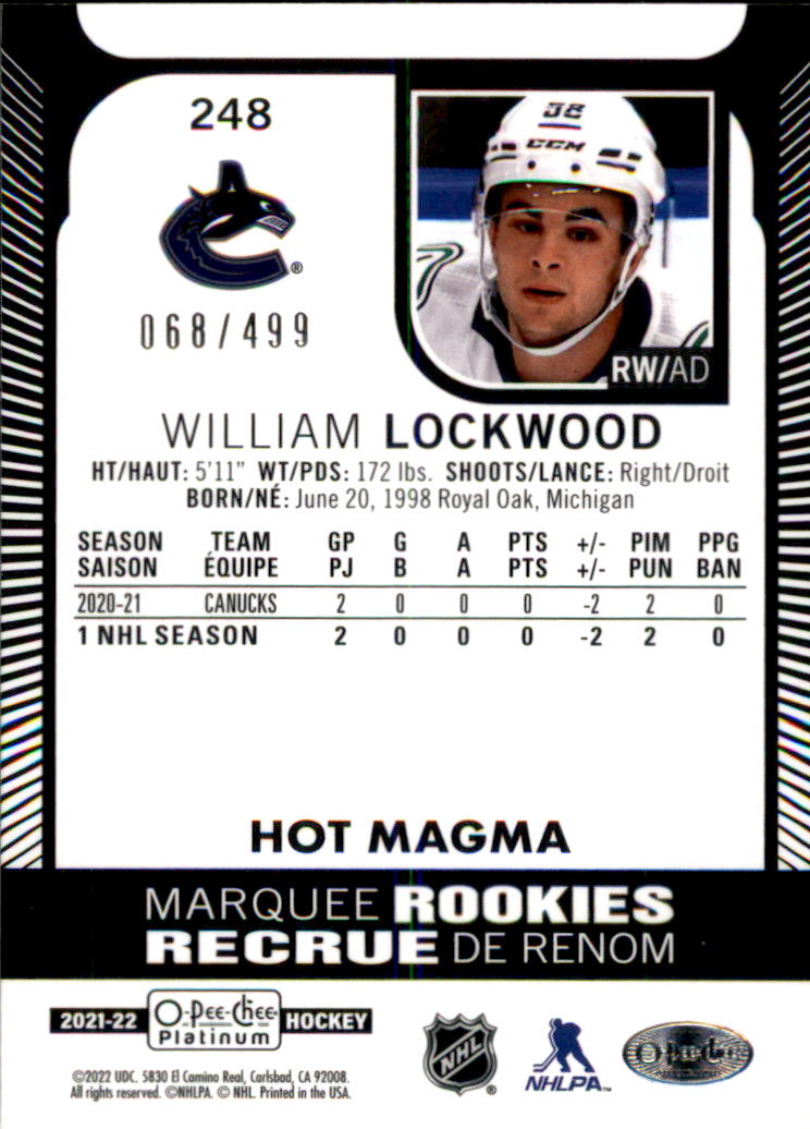 2021-22 O-Pee-Chee Platinum Hot Magma #248 William Lockwood