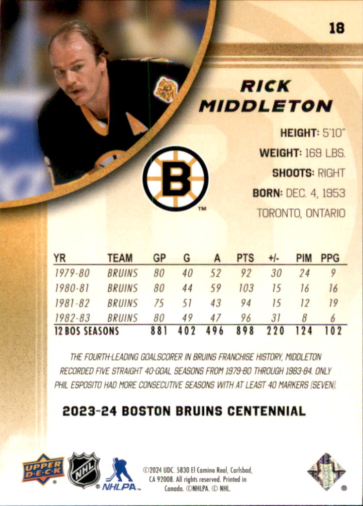 B5392- 2023-24 Upper Deck Bruins Centennial Hk Cards -You Pick- 15+ FREE US SHIP