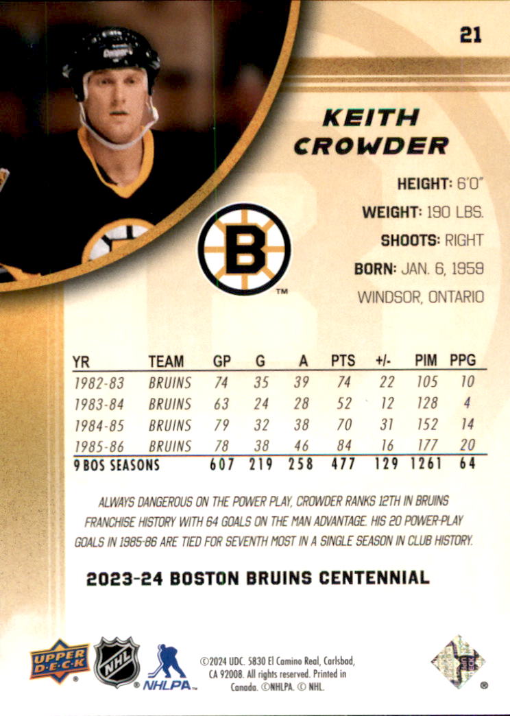 B5392- 2023-24 Upper Deck Bruins Centennial Hk Cards -You Pick- 15+ FREE US SHIP