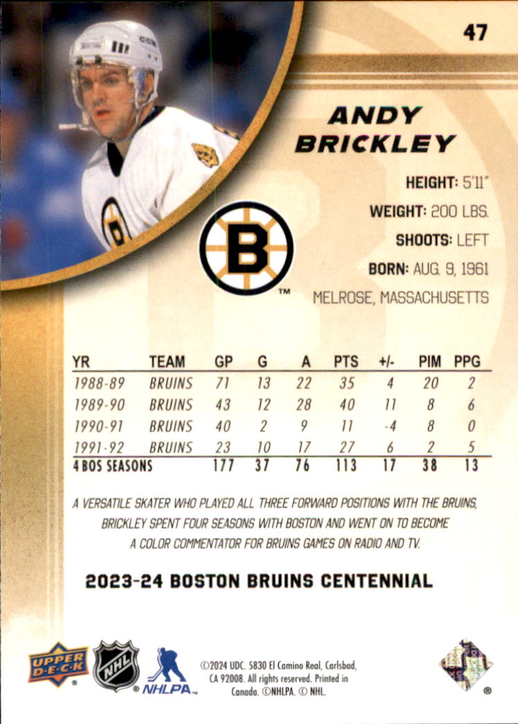 B5392- 2023-24 Upper Deck Bruins Centennial Hk Cards -You Pick- 15+ FREE US SHIP