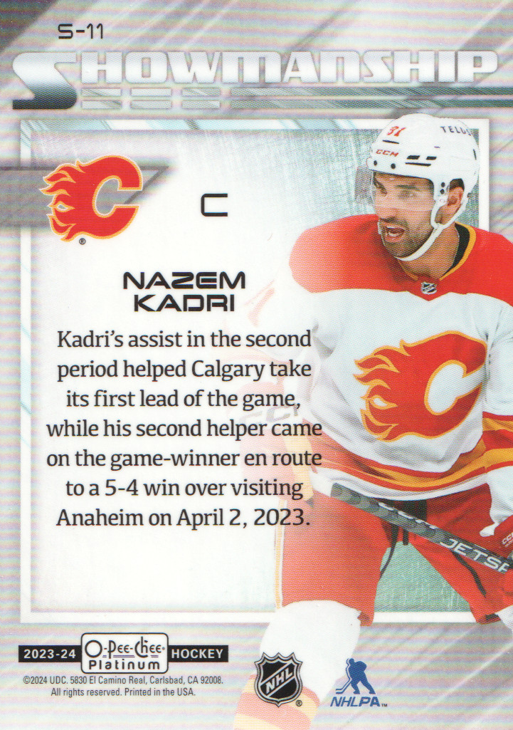 2023-24 O-Pee-Chee Platinum Showmanship #S11 Nazem Kadri