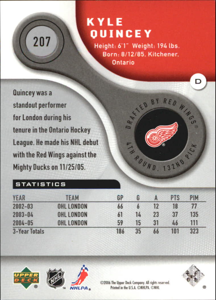 2005-06 SP Game Used #207 Kyle Quincey RC back image