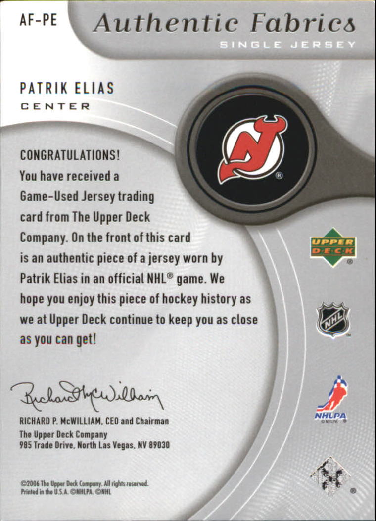 2005-06 SP Game Used Authentic Fabrics #AF-PE Patrik Elias