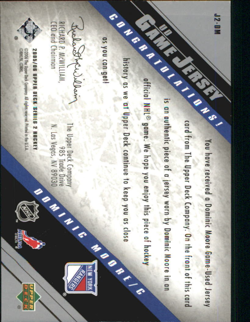 2005-06 Upper Deck Jerseys Series II #J2DM Dominic Moore back image