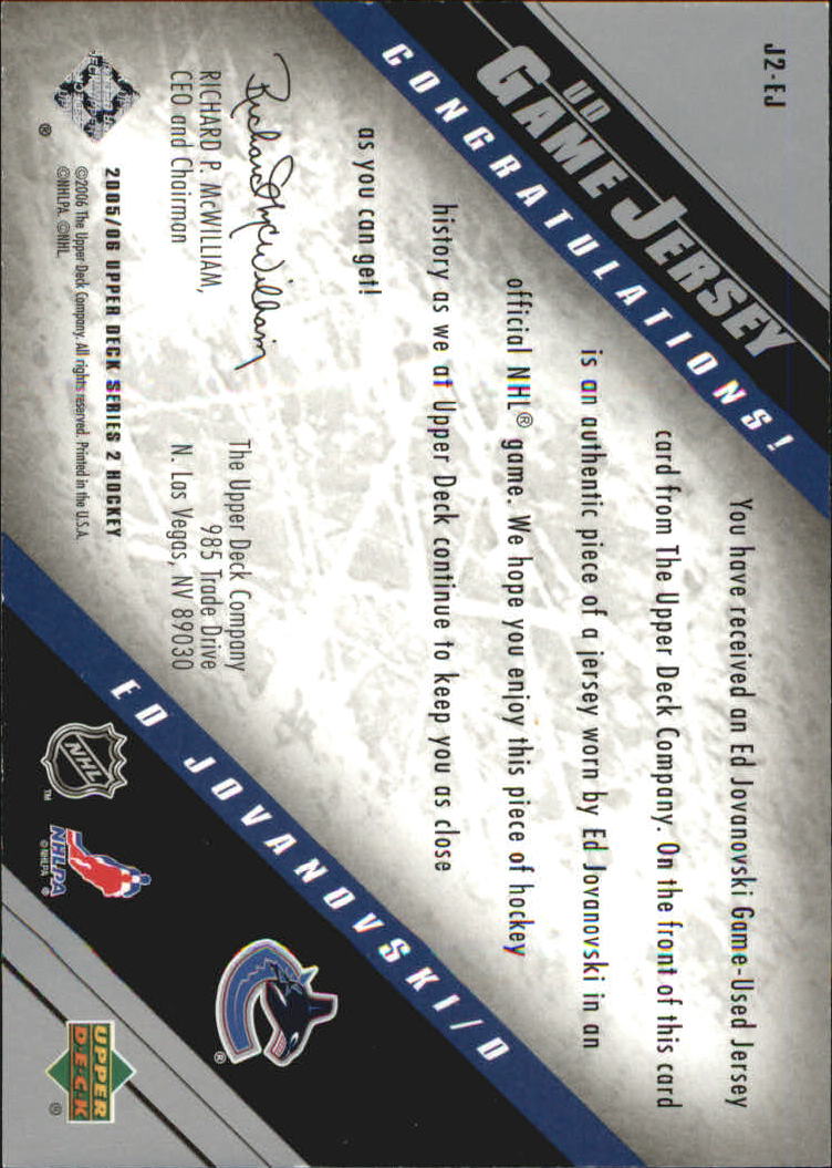 2005-06 Upper Deck Jerseys Series II #J2EJ Ed Jovanovski back image