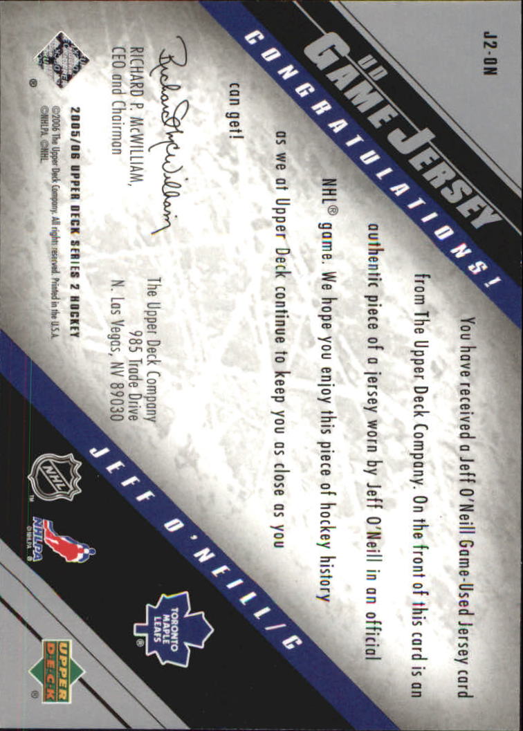 2005-06 Upper Deck Jerseys Series II #J2ON Jeff O'Neill back image