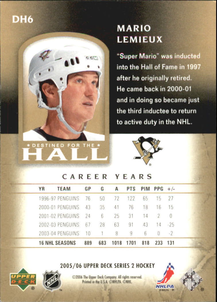 2005-06 Upper Deck Destined for the Hall #DH6 Mario Lemieux back image