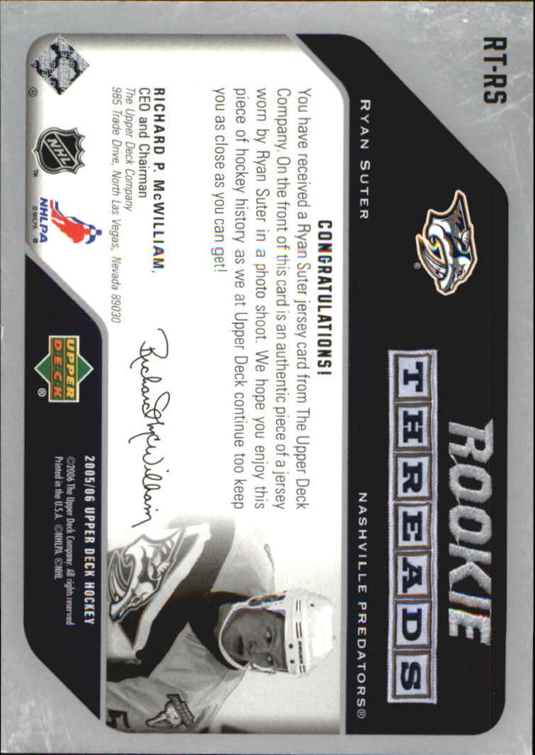 2005-06 Upper Deck Rookie Threads #RTRS Ryan Suter back image