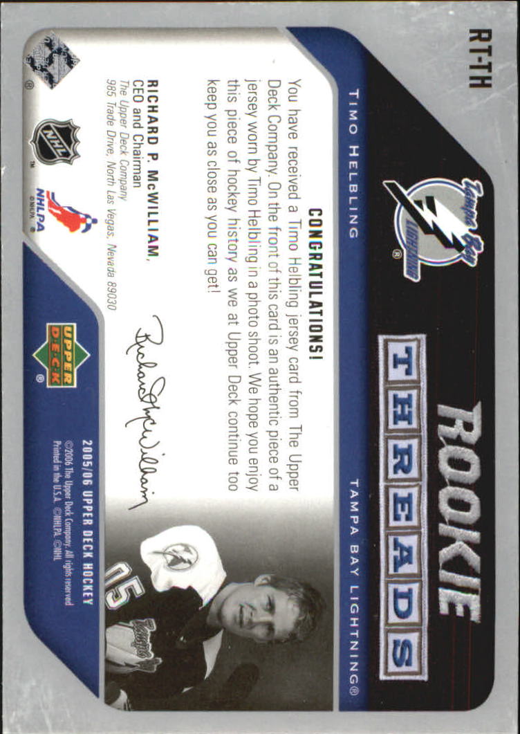 2005-06 Upper Deck Rookie Threads #RTTH Timo Helbling back image