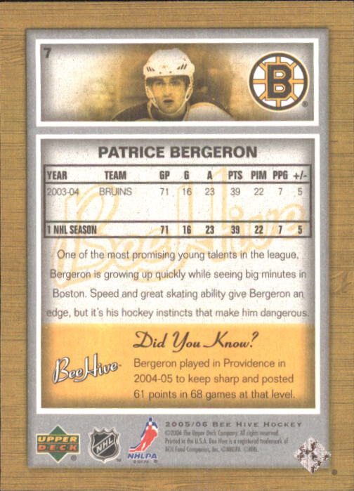 2005-06 Beehive #7 Patrice Bergeron back image