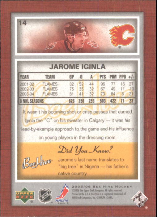 2005-06 Beehive #14 Jarome Iginla back image