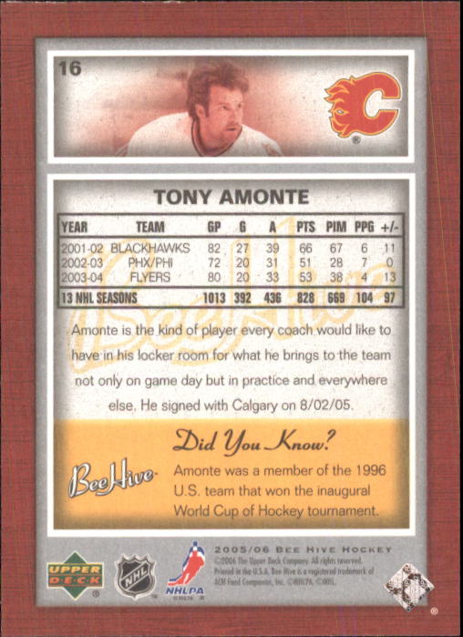 2005-06 Beehive #16 Tony Amonte back image