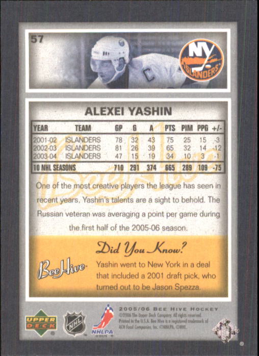 2005-06 Beehive #57 Alexei Yashin back image