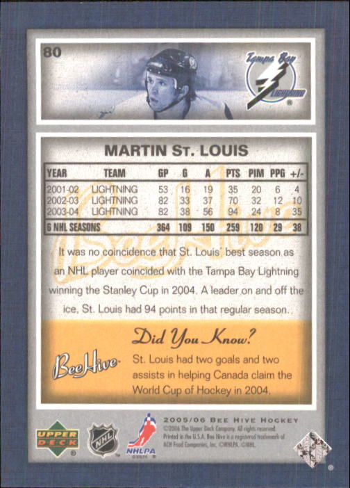 2005-06 Beehive #80 Martin St. Louis back image