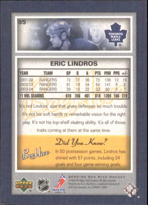 2005-06 Beehive #85 Eric Lindros back image