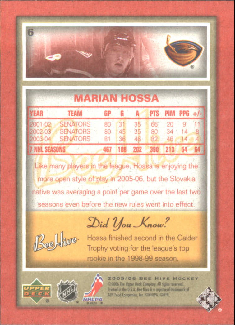 2005-06 Beehive Red  #6 Marian Hossa back image