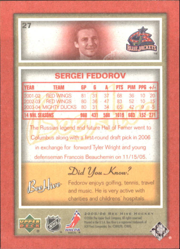 2005-06 Beehive Red  #27 Sergei Fedorov back image