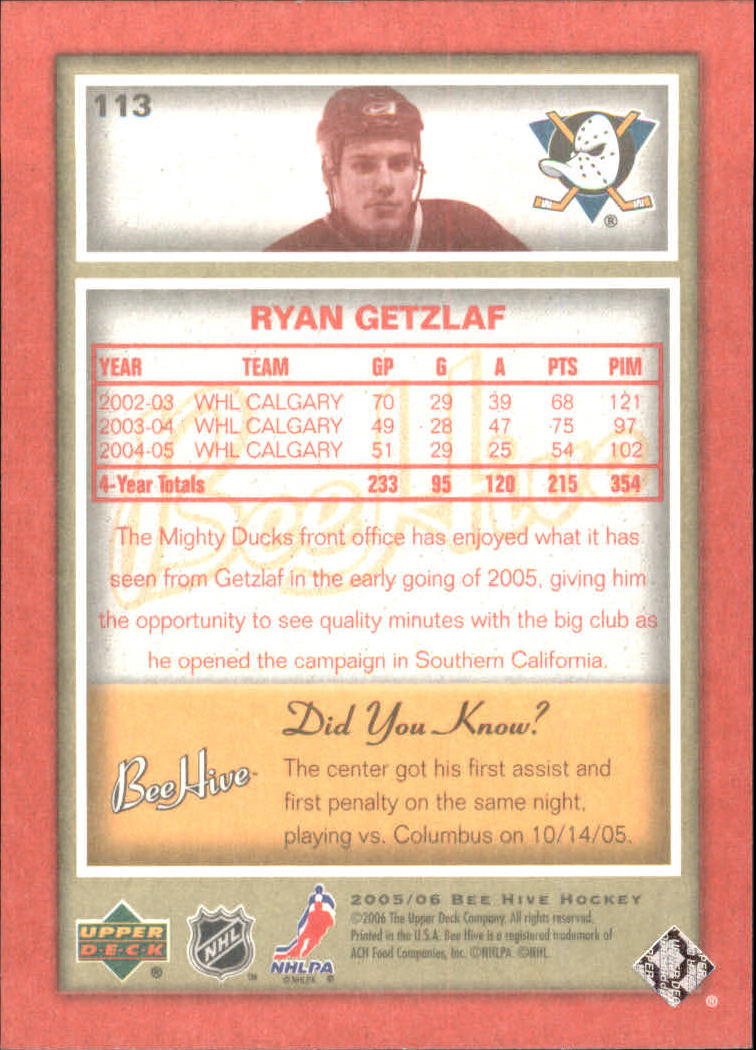 2005-06 Beehive Red  #113 Ryan Getzlaf back image