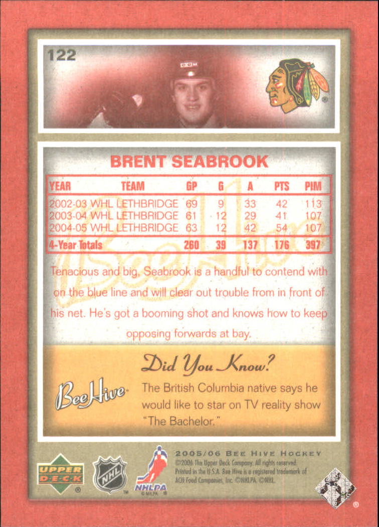 2005-06 Beehive Red  #122 Brent Seabrook back image